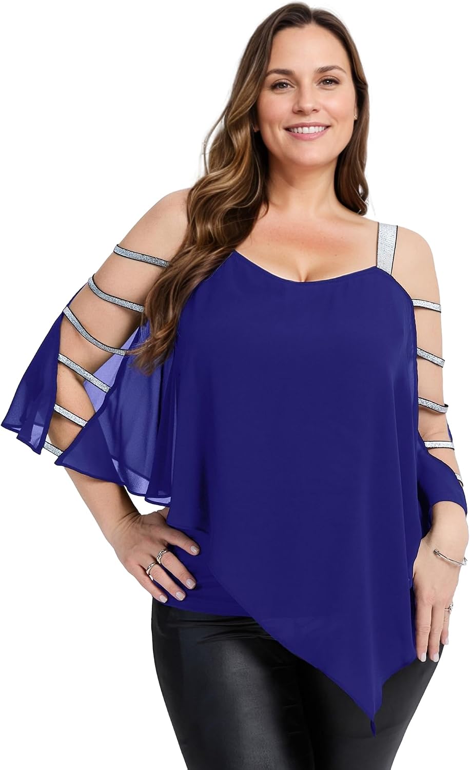 Ever-Pretty Women's Glitter Double Layer Flowy Chiffon Blouse for Party Evening Wedding Top Blouses Shirt 02444