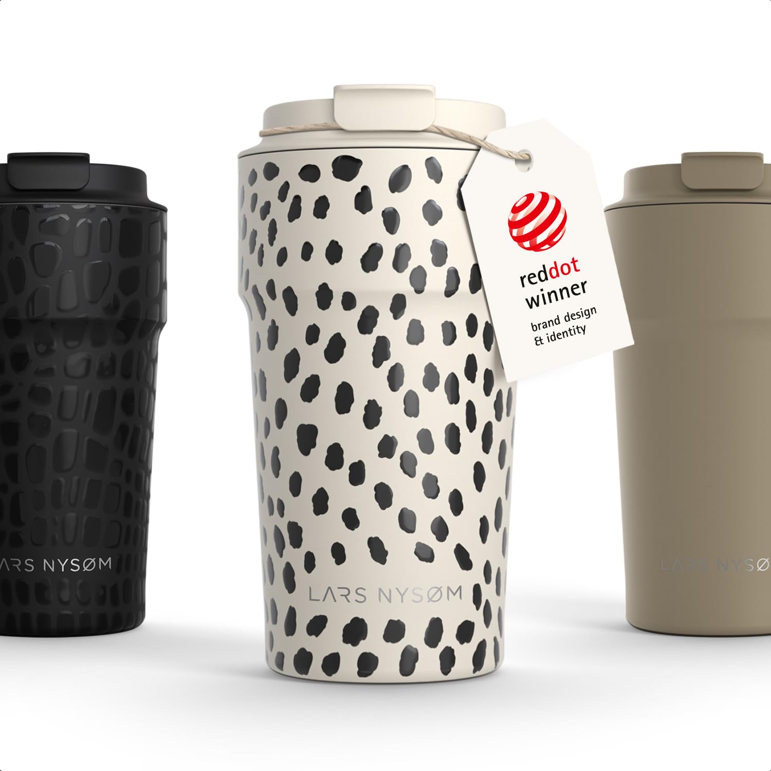 LARS NYSØM Thermo Coffee Mug-to-go 17oz | Travel Mug 0.5 L with Insulation | Silicone Grip Base | Leak Proof Stainless Steel Tumbler for Coffee and Tea on the Go (Beige, 500ml)