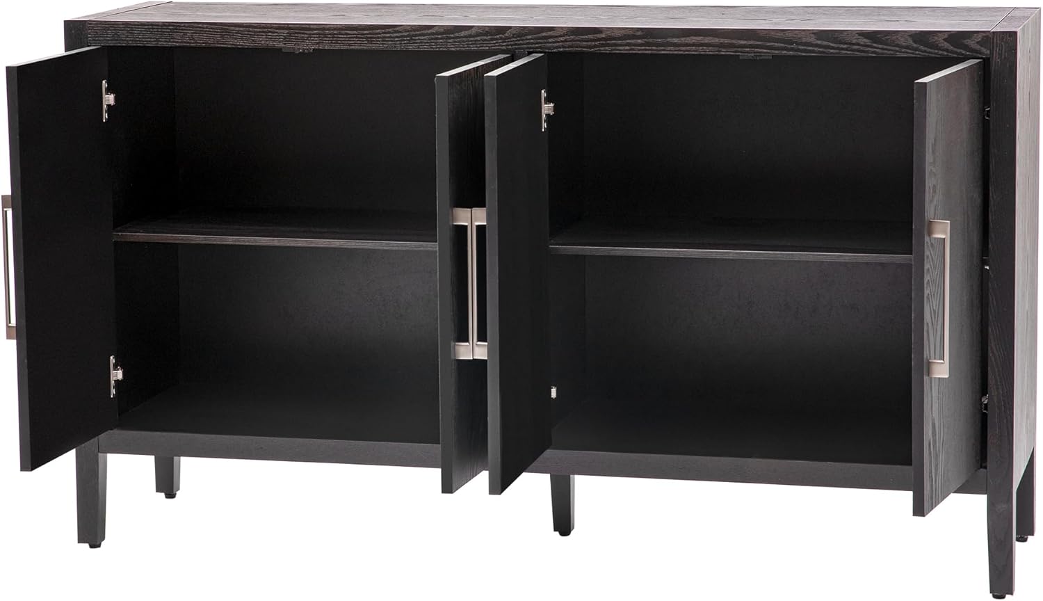 Credenza Sideboard Rustic Buffet Cabinet with Storage 60'' Large Storage Cabinet with 4 Doors and 4 Compartments, for Hallway Entryway Kitchen, Walnut