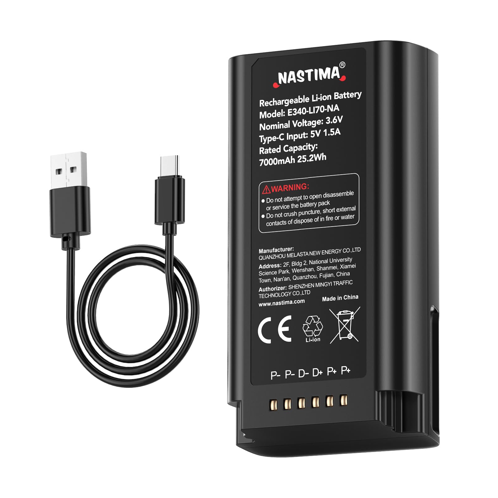 NASTIMA Batteria Agli ioni di Litio 7000mAh 25,2Wh Compatibile con eufy Videocitofoni E340 & C31, Batteria a Rilascio Rapido con USB-C, Lunga Durata, BMS Integrato
