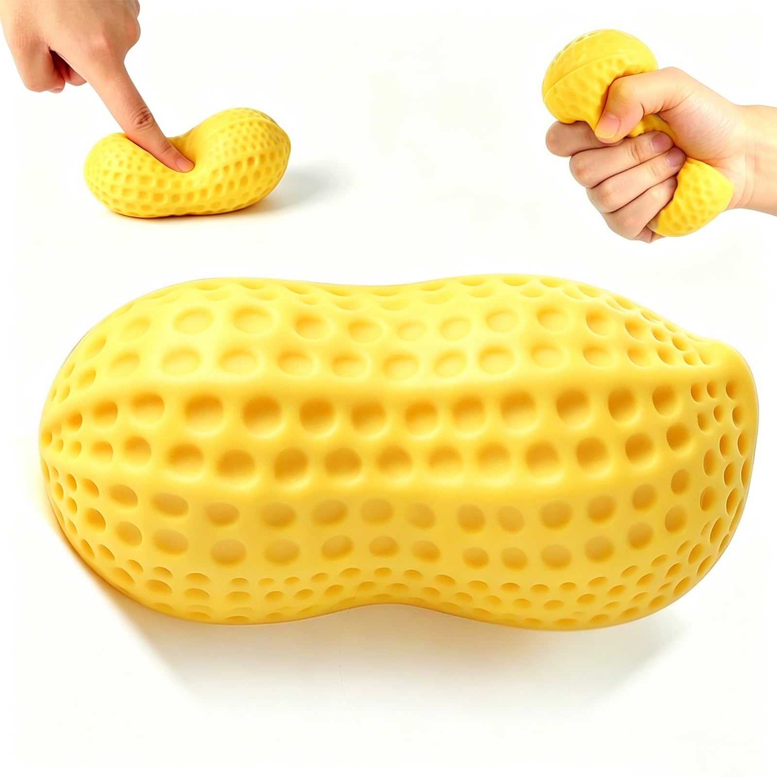 Peanut Squishy Fidget Toys, Crunchy Peanut Squishy TPR Stress Relief Balls (Yellow)