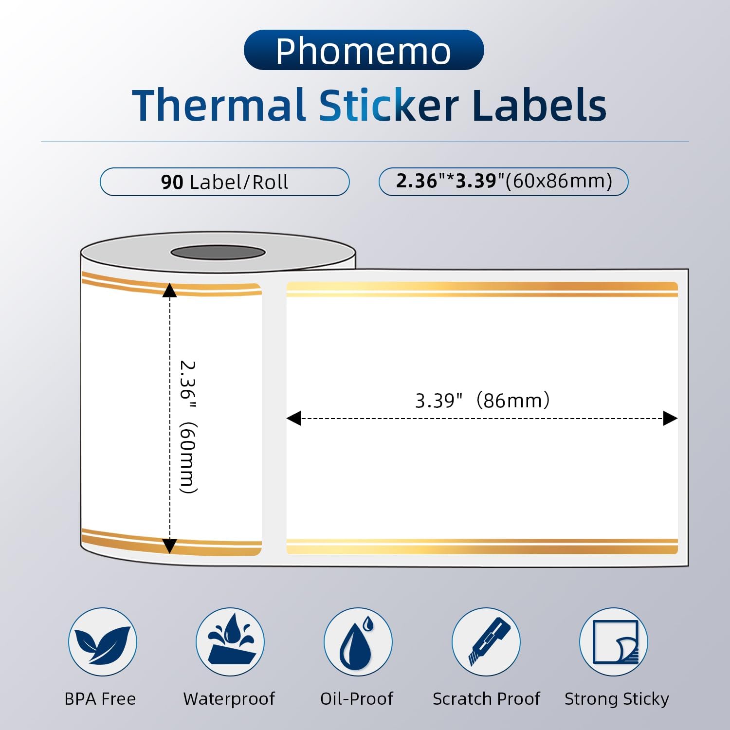 Phomemo M220 Label Maker & 1 Roll Gold Linear Border Label, 2.36"x3.39"(60x86mm)