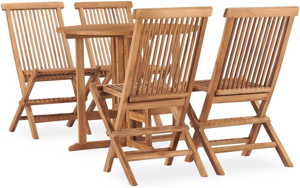 5 Piece Folding Patio Dining Set,Bistro Table Chairs,Outdoor Furniture,Afternoon Tea Suit,Assembly Required,Suitable for Balcony, Deck, Backyard, Patio, Garden, Poolside, Solid Teak Wood