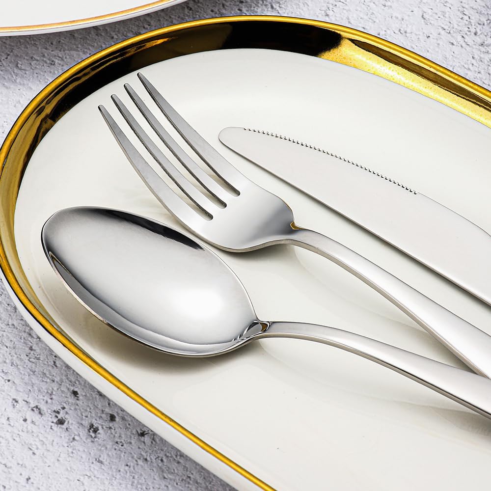 60 Piece Silverware Set, Stainless Steel Silverware Set for 12 include Forks Spoons Knives, Mirror Polished Cultery Flatware Set, Durable and Anti-corrosion, Dishwasher Safe