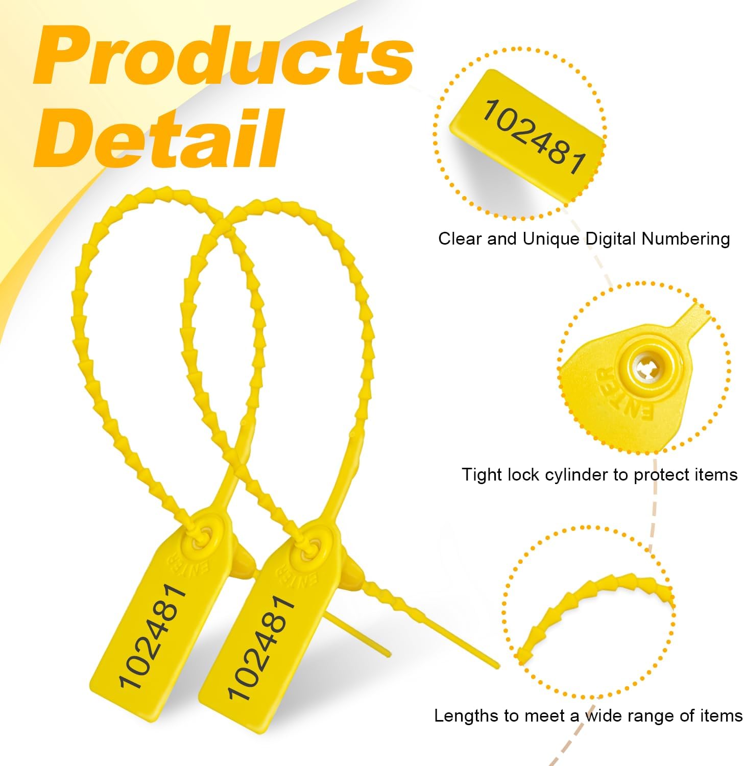 2000 Pcs Plastic Tamper Seals Fire Extinguisher Tags Security Tags Numbered Tags with Zip Tie Safety Disposable Self-Locking Signage 250mm Length (Yellow)