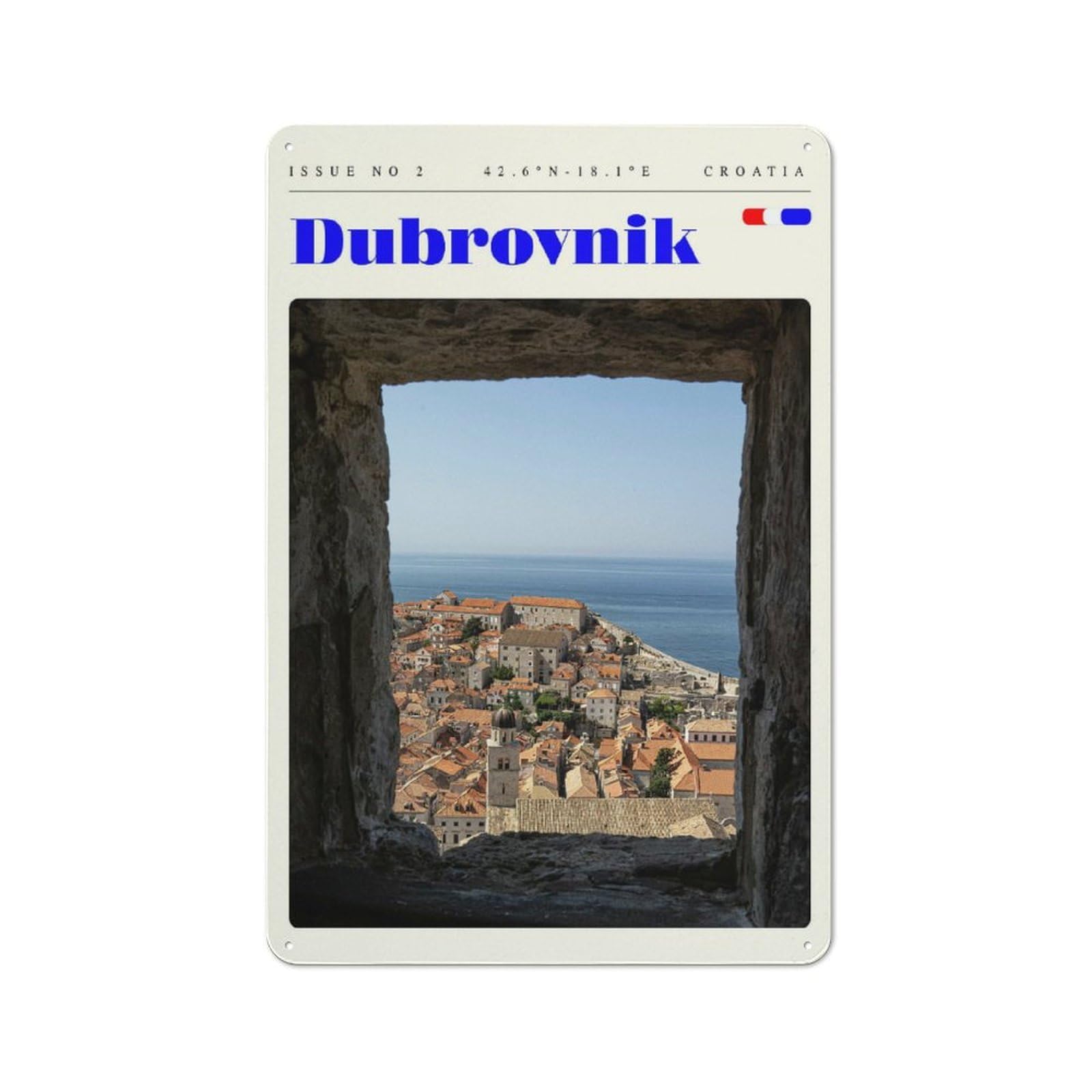 Dubrovnik Croatia Travel Art Warehouse Style Metal Wall Decor 30x20cm, Metal Wall Sign for Workspace, Cafe, Hallway Or Garage