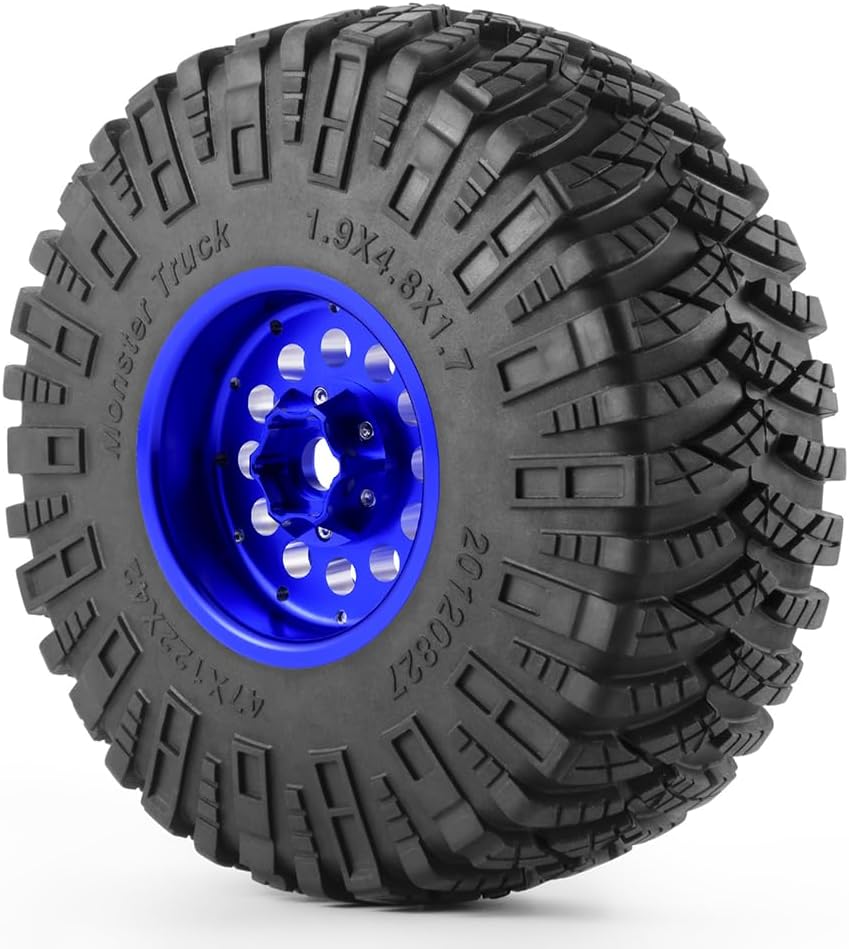 4PCS/Set 1.9" Aluminium Beadlock Wheel Tire Set with Foam Insert for 1/10th AXIAL SCX10 TRX4 Gen8 SCX10-II AXI90046,SCX10-III,D90 RC Crawler Truck Car Upgrade (Blue)