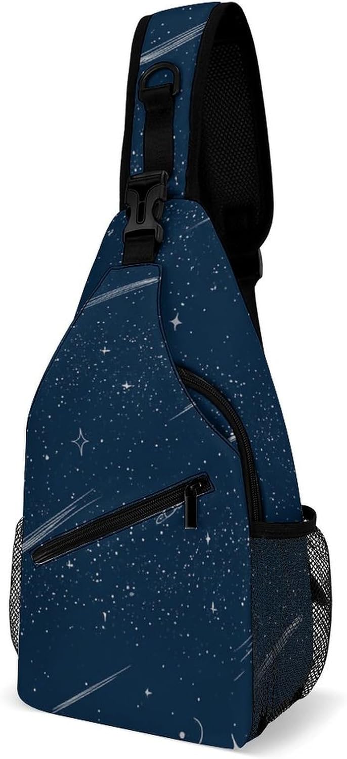 Crescent Moon, Meteors Sling Crossbody Bag Lightweight Chest Shoulder Backpack for Outdoor Sports
