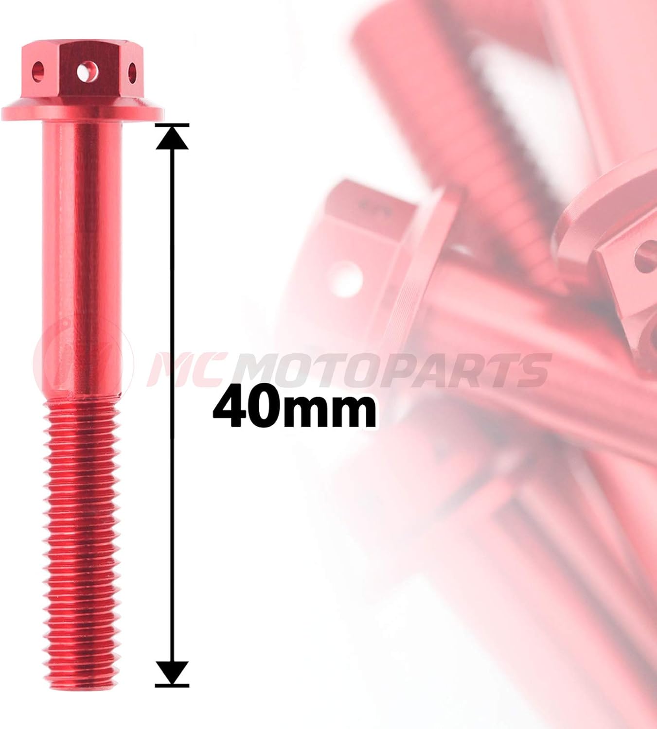 MC MOTOPARTS Pre-drilled CNC Race Spec Bolts M6 x 40mm Flanged HEX Head Screws 10 pcs (Red)