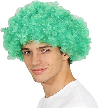 Unisex Short Afro Wigs Women Men Kinky Curly Disco Hippie Wig For Costume Cosplay Christmas Party Green One Size