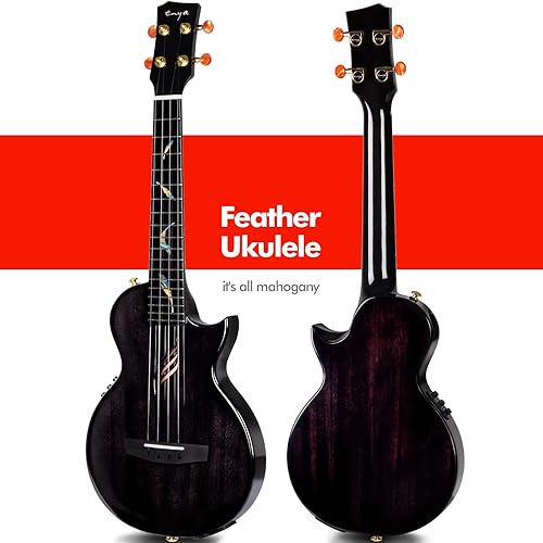 Miniatura 9 de Enya Taimane Moon Signature Ukelele Tenor All Solid Mahogany - Ukelele azul de 26 pulgadas con paquete de recolección AcousticPlus integrado con