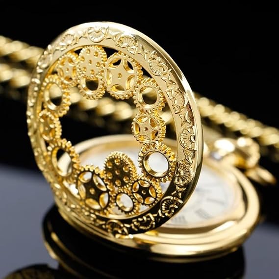 Köstekli Çarklı İşlemeli Gold Renk Cep Saati