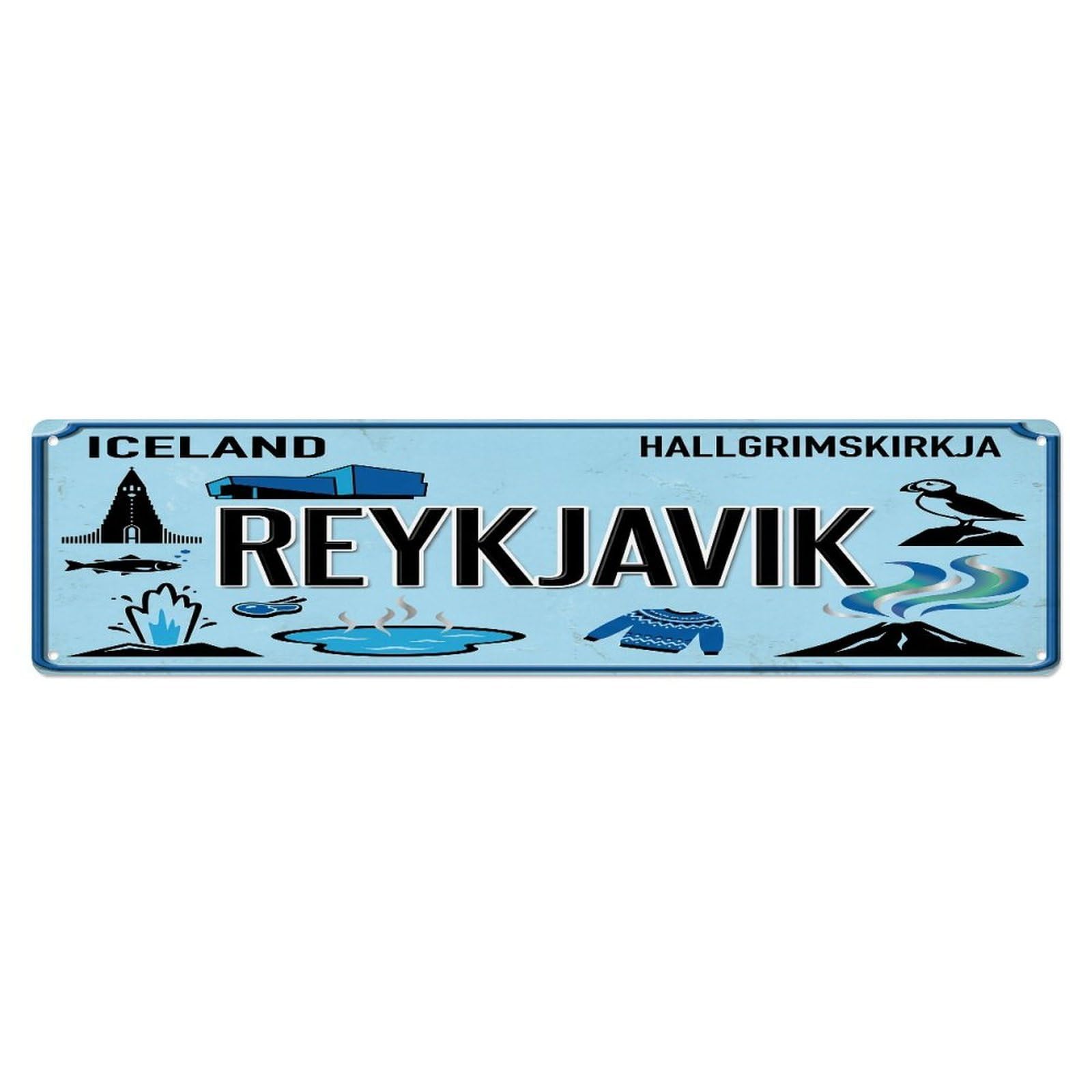 Tgrcjimh Style Metal Tin Sign Vintage Travel Reykjavik Iceland Hallgrimskirkja Geyser