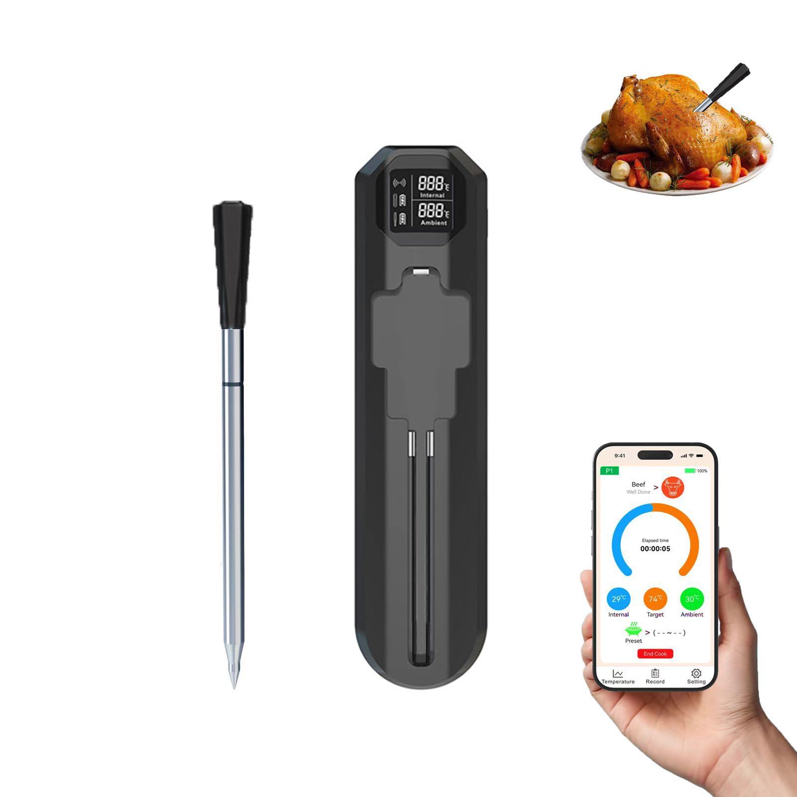 ワイヤレスミートRemovALEICE Amazon.com: Wireless Bluetooth Meat Thermometer, 820ft Range, VA