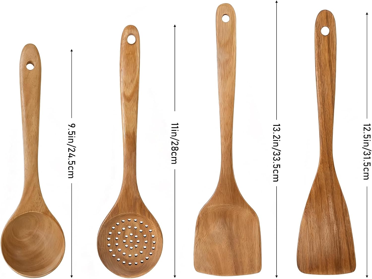 4 PCS Wooden Spatula Set, Natural Wooden Spoons for Nonstick Cookware, Kitchen Utensil Set with Slotted Spatula & Turner, Eco-Friendly Cooking Tools Gift Set - Image 3