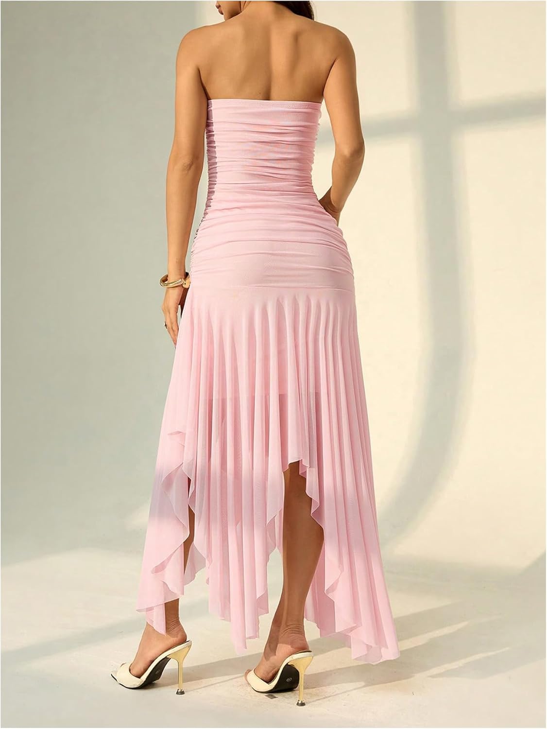 Milumia Women's Summer Maxi Tube Dress Strapless Asymmetrical Hem Long Going Out Casual Elegant Party Dresses - Image 3