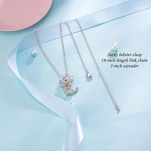 Miniatura 4 de Lanqueen - Collar con colgante de gato, joyería para mujeres y niñas, amantes de los gatos, collar con 18 + 2.4 pulgadas de cadena