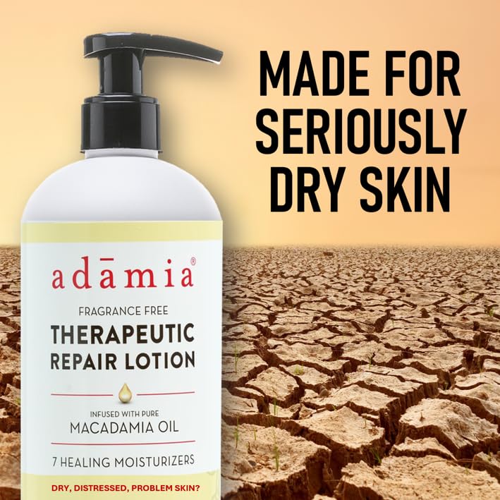 Adamia Therapeutic Repair Lotion with Macadamia Oil, For All Skin Types Even Sensitive Skin - Fragrance-Free, Paraben-Free, Non-GMO - 15 Fl Oz