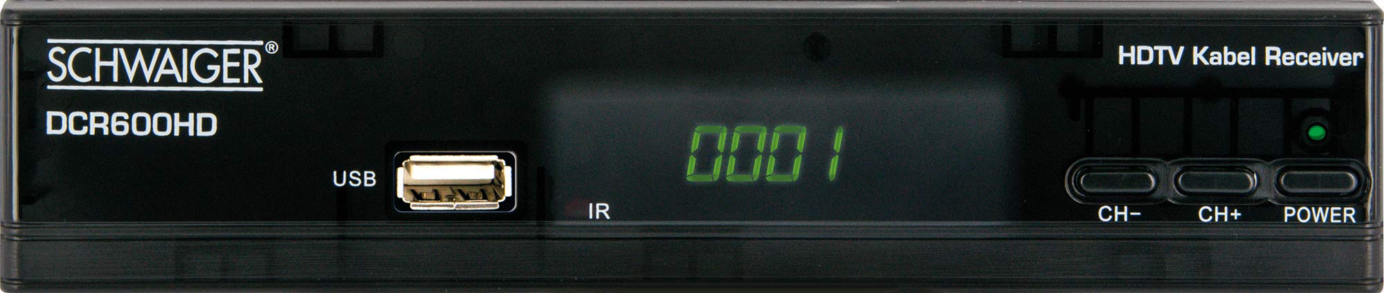 Schwaiger GmbH- Full HD Kabelreceiver/digitales Kabelfernsehen/USB 2.0-, HDMI-, SCART-Anschlüsse/Fernbedienung und Batterien inklusive/schwarz, DCR600