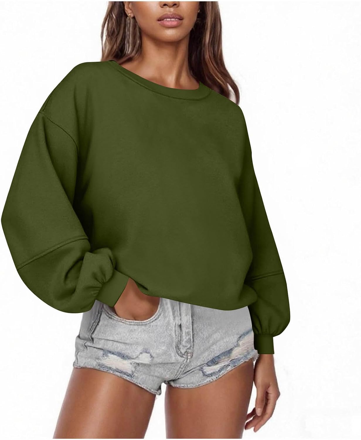 Women's Sweatshirts Oversized Crewneck Fleece Pullover Hoodies Fashion Cute Long Sleeve Drop Shoulder Sweater Tops