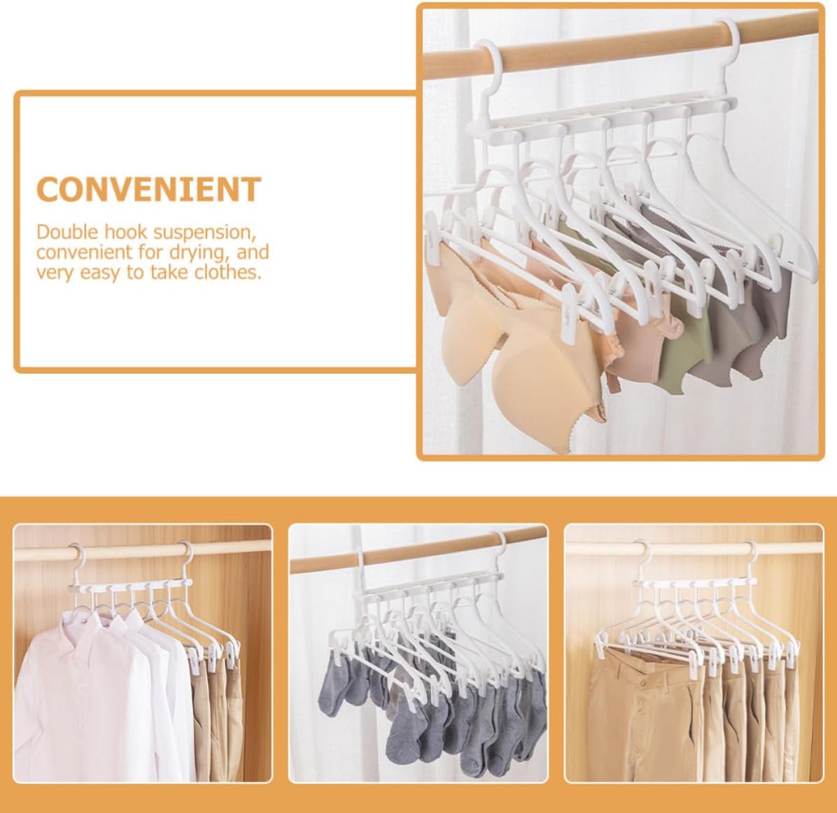 MAGICLULU Flexible Foldable Clothes Drying Rack Coat Hanger in White Plastic with Double Hook Suspension, Telescopic Design for Easy Use at Home and Dorm, Space-Saving Clothes Hanger