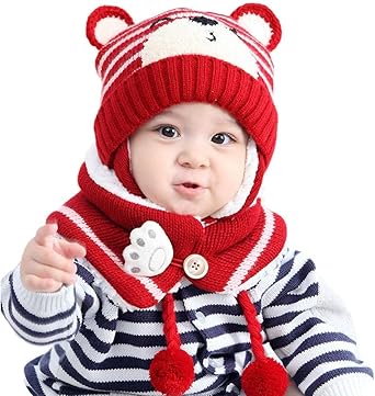 Winterset bestaande uit drie items: muts, sjaal, handschoenen en een gebreide muts met