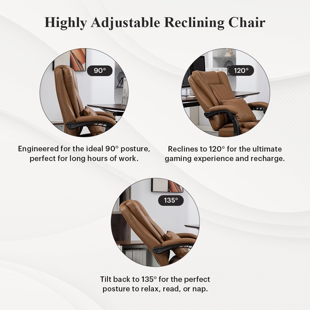 Orbis 4-Point Kneading Heated Massage Office Chair with Foot Rest | 500lbs Big & Tall Ergonomic Executive Desk Chair for Heavy People | Reclining Home Office Computer Chair | Leather Caramel