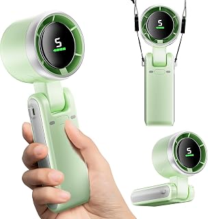 Commem Portable Handheld Mini Fan, 50000 RPM Foldable Powerful Winds Turbo Fans, 5000mAh Battery USB Rechargeable Personal Fan with 5 Speed Adjustable, Digital Display, For Women Men Travel & Outdoor