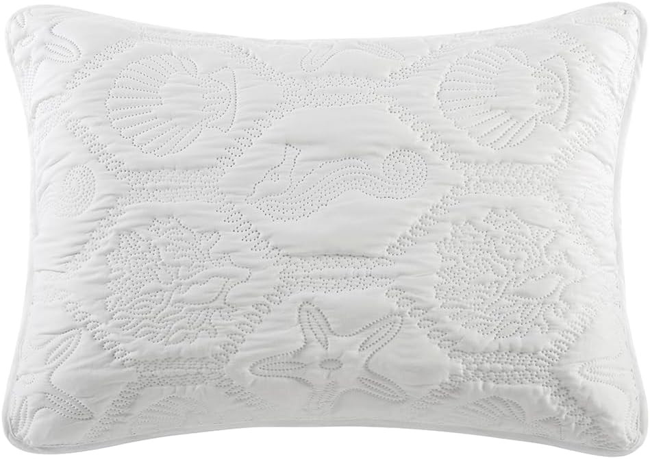 VCNY Home Queen Size 3-Piece Beach Bedding Set | Reversible Quilt & Matching Shams | Soft & Breathable | Wrinkle Resistant | Lightweight for Year Round Comfort | Coastal Room Decor | Shore White