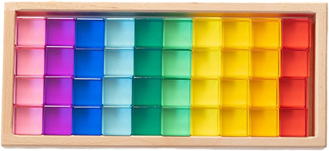 Building Blocks Rainbow Building Blocks Set Transparent Appearance Smooth Learn Color Rainbow GEM Cubes Stacking Toy, 100pcs