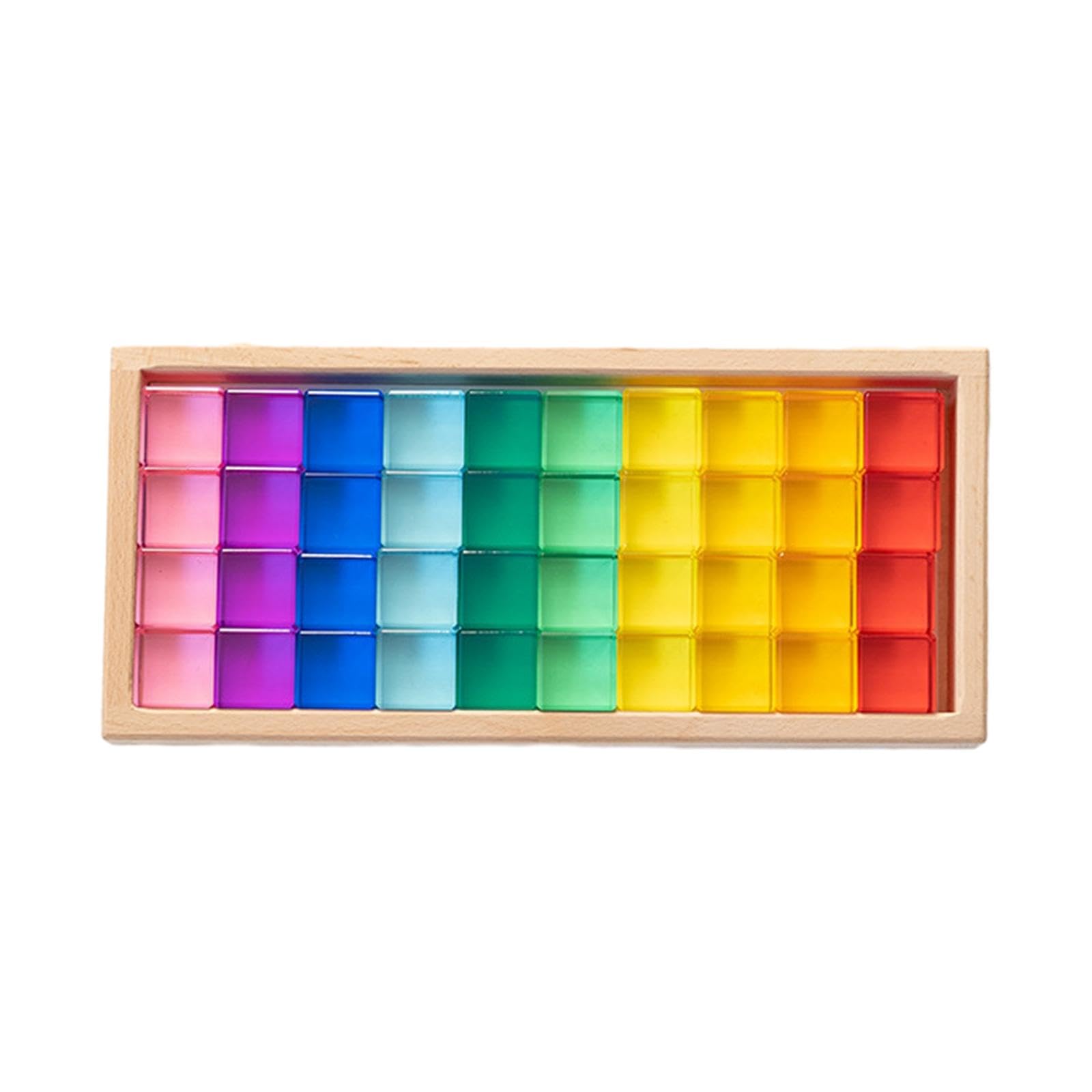50 Pezzi Blocchi da Costruzione Cubi Arcobaleno Giochi Acrilico Trasparente con Scatola in Legno Adatto per Bambini Scuola, 40 Pezzi