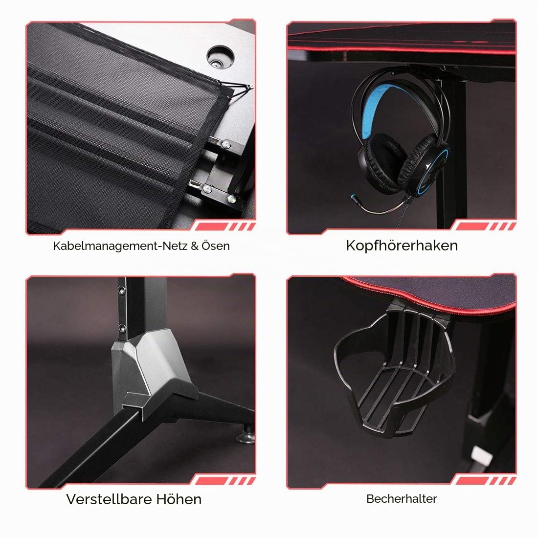 SANODESK Gaming Schreibtisch höhenverstellbarer Computertisch PC Schreibtisch mit 160cm übergrößem Desktop, Schwarz …