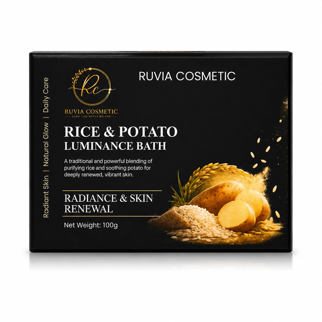Ruvia Cosmetic Rice & Potato Luminance Bath Soap Bar, with Koji Rice, Potato Extract & Vitamin E, 100g-image-6