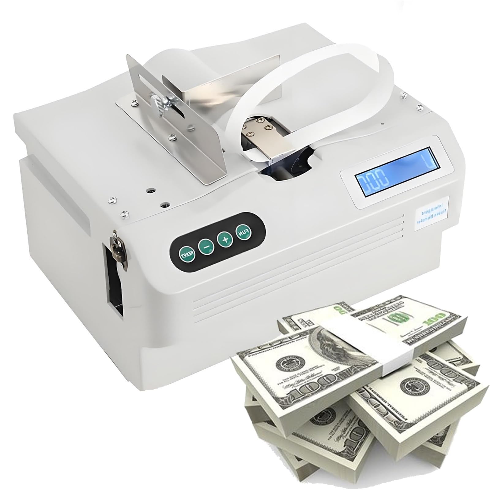 KJZQXYX Intelligent Cash Bundling Machine,Automatic Currency Strapping Tool,with LCD Display, Fast Binding In 2 Seconds, Adjustable Position