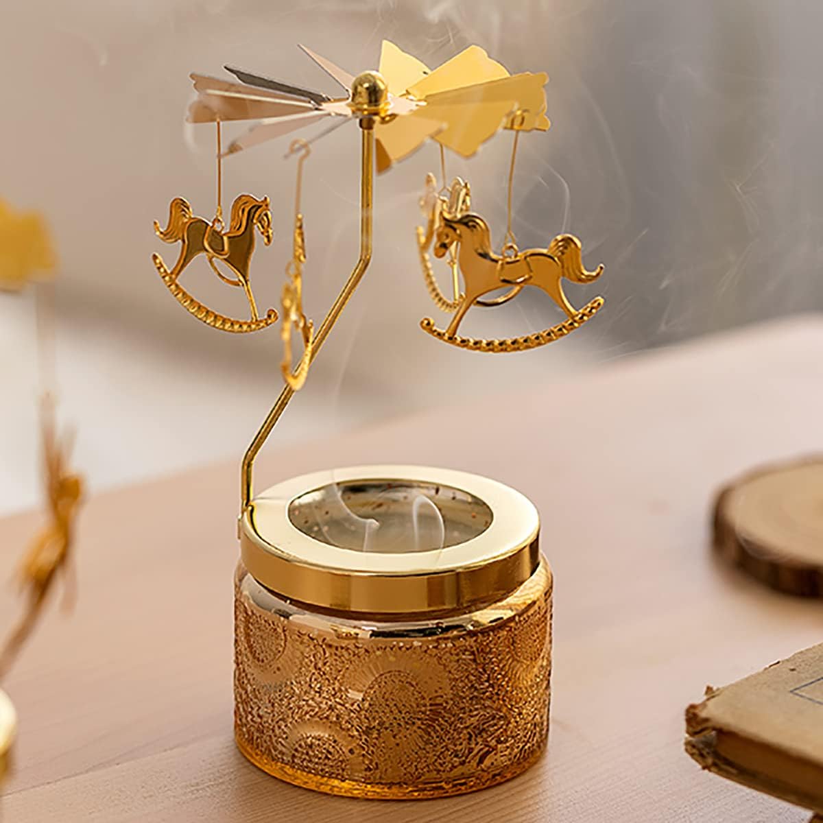 Funny Rotatable Scented Candles Decorative Soy Candle with Carousel Jar Candle Christmas Birthday Gifts for Women Unique Candle