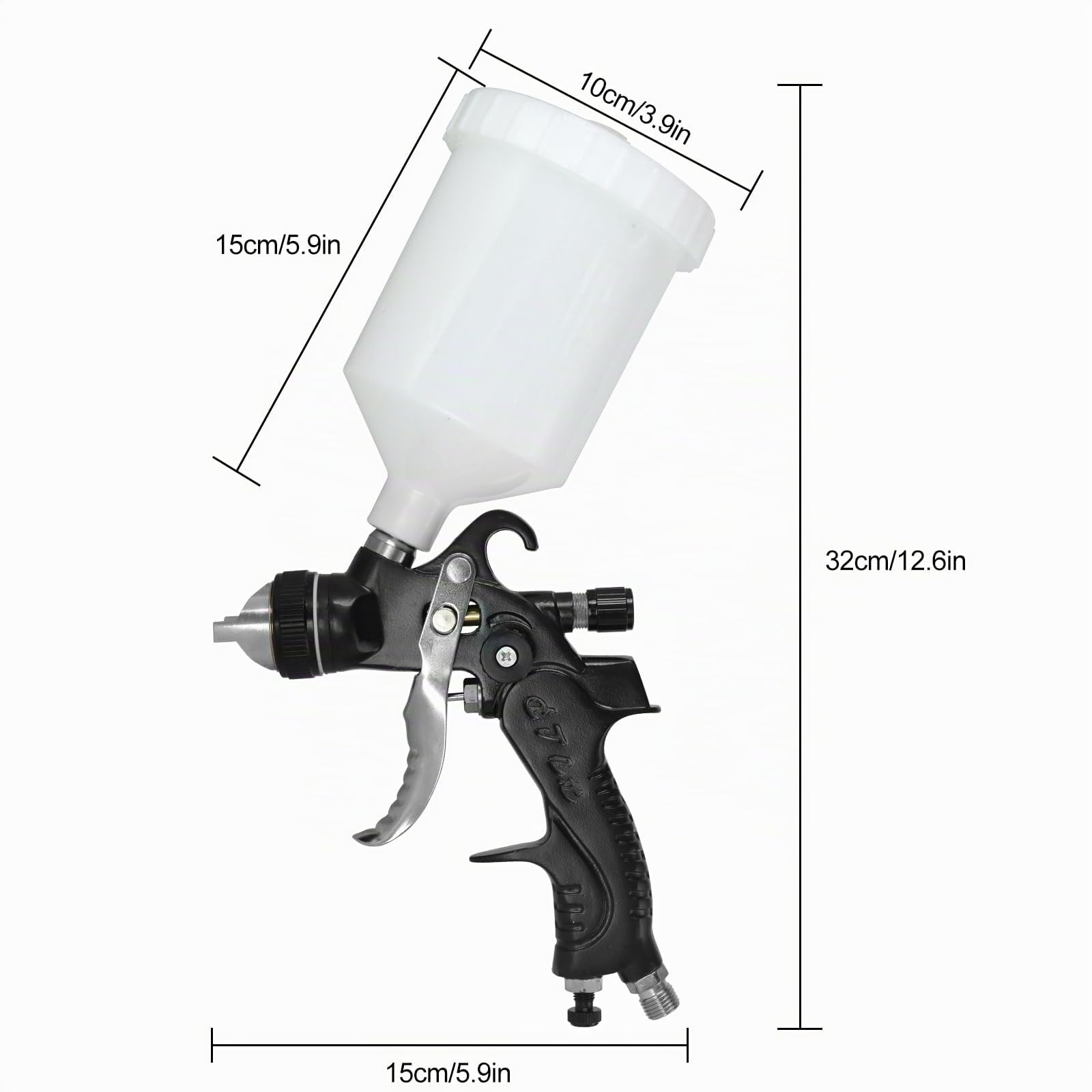 HVLP Professionnel Pistolet à Peinture Alimentation par Gravité 3 Buses 1,4mm 1,7mm 2,0,2.5 mm Coupelle 600cc par gravité HVLP Meubles de Voiture Petit Pistolet de réparation (Vier Düsen)