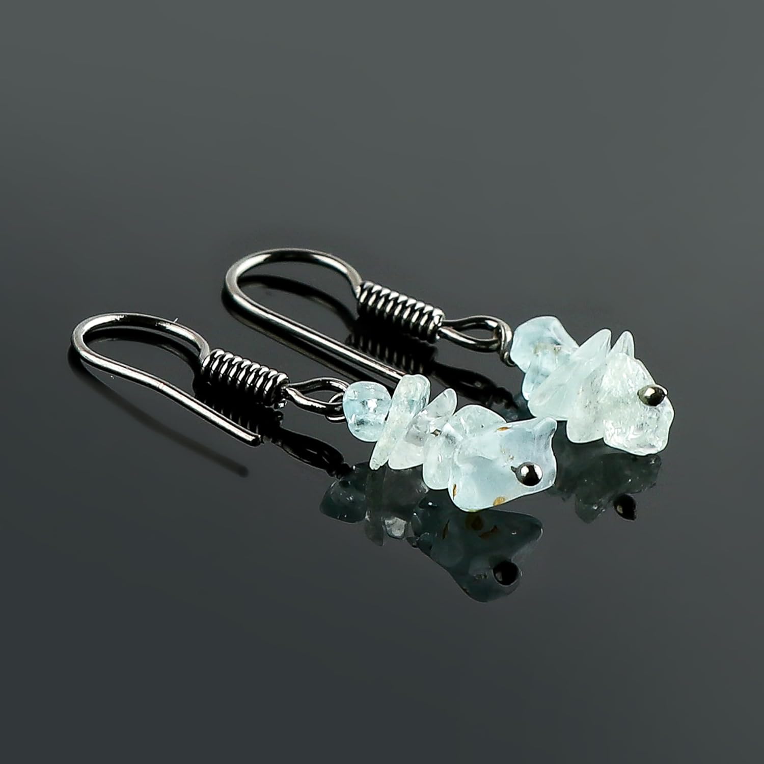 Gemstone Chips Dangling Earrings, Stone 2-3 MM, Black Plated, Handmade Jewelry, Chakra Healing Crystals, Polished Nuggets Stones, Women Earrings, Gemstone Jewellry - Image 4