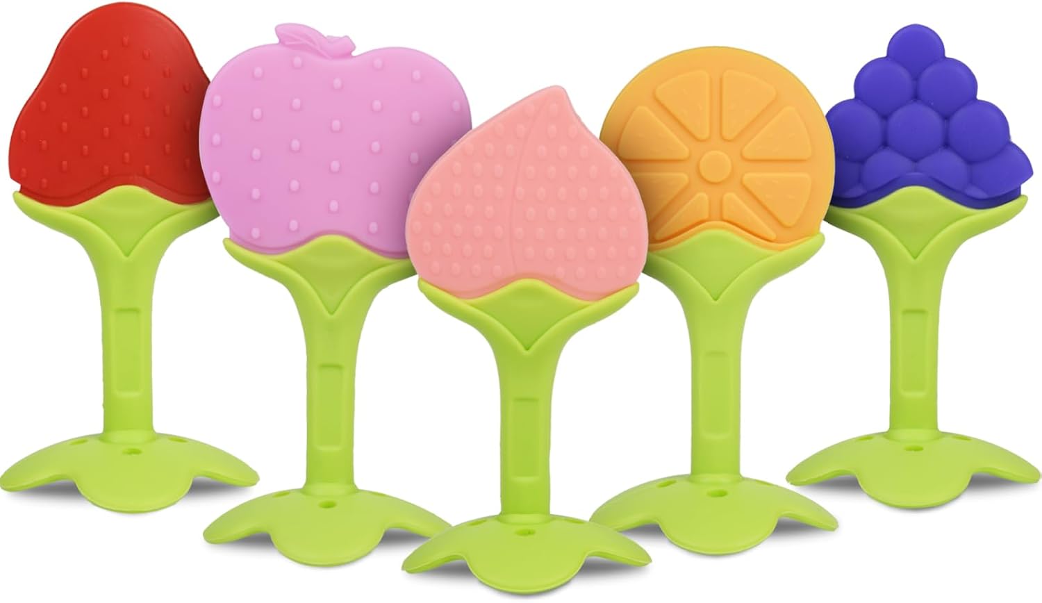 Vicloon Mordedor Bebes Refrigerante,5 Pcs Mordedores Bebes de Silicona Natural BPA Gratis Natural,Juguetes DenticiónAliviar El Dolor De Encías,con Cepillo de Dientes para BeBés