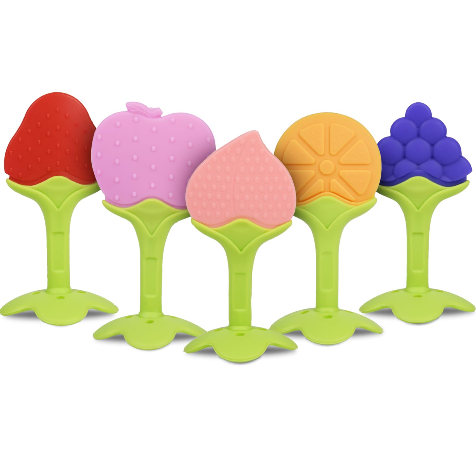 Vicloon Beißring Baby, 5 Stück Beißring Spielzeug, Baby Spielzeug und Zahnungshilfe für 3 6 9 Monate, Beißrings aus Silikon BPA-frei, Beißrings und Lernzahnbürste