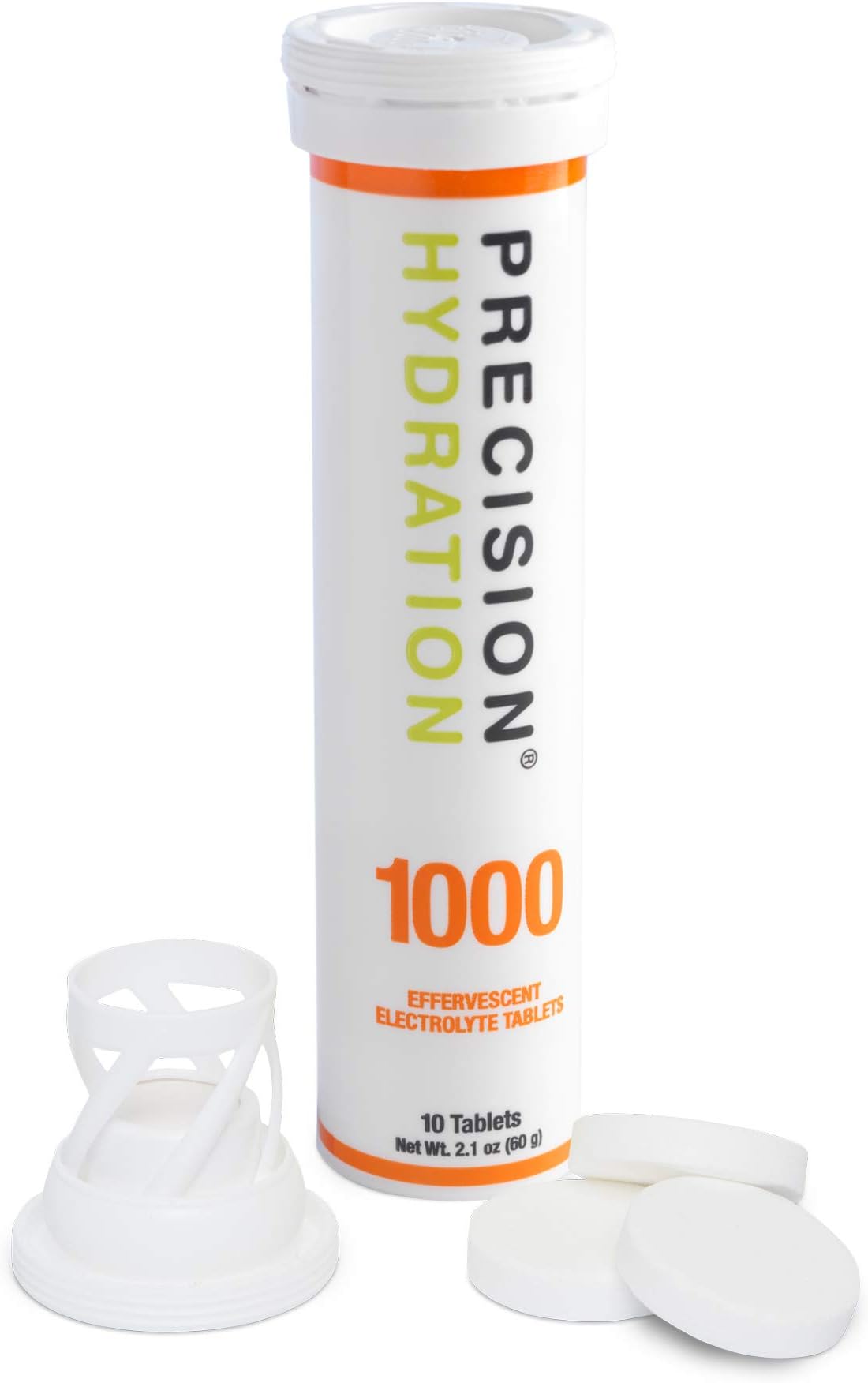 Precision Hydration Lite Electrolyte Tablets - Multi Strength Effervescent Hydration Tablets - Combats Cramp - Low Calorie, Gluten Free, Vegan/Vegetarian Friendly, NSF (1 Tube, 1000mg/L - Orange Tube)