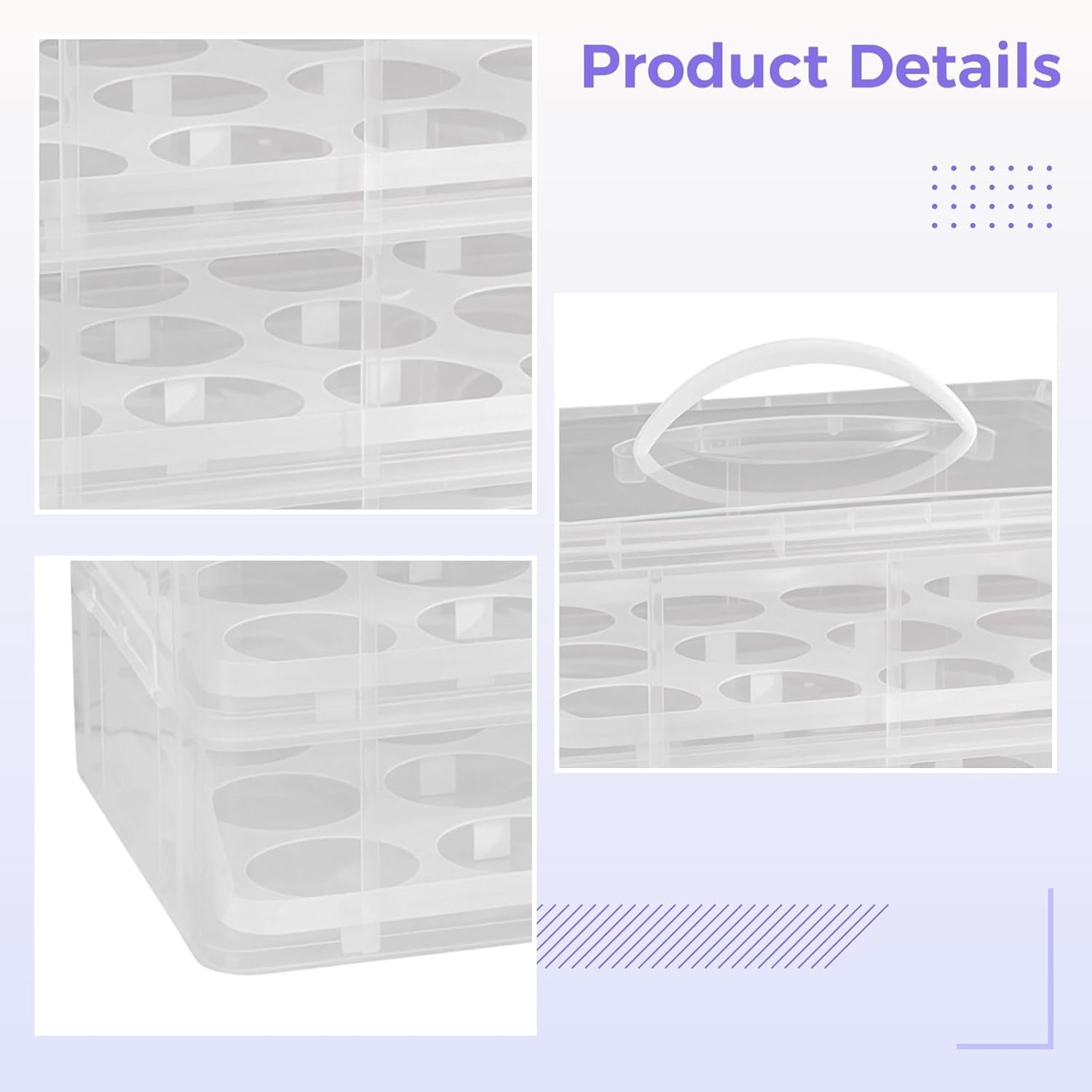 Stackable Cupcake and Cake Carrier, Clear Plastic Muffin Box 3-Tier 36 Count, Lid with Handle, Portable for Transport and Storage
