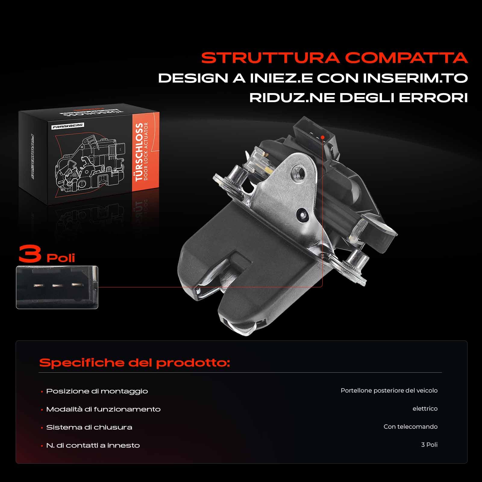 Frankberg Serratura del portellone posteriore 5J0827501B | Compatibile con: R.o.o.m.s.t.e.r 5J7, Fabia II Combi 545, Fabia II 542