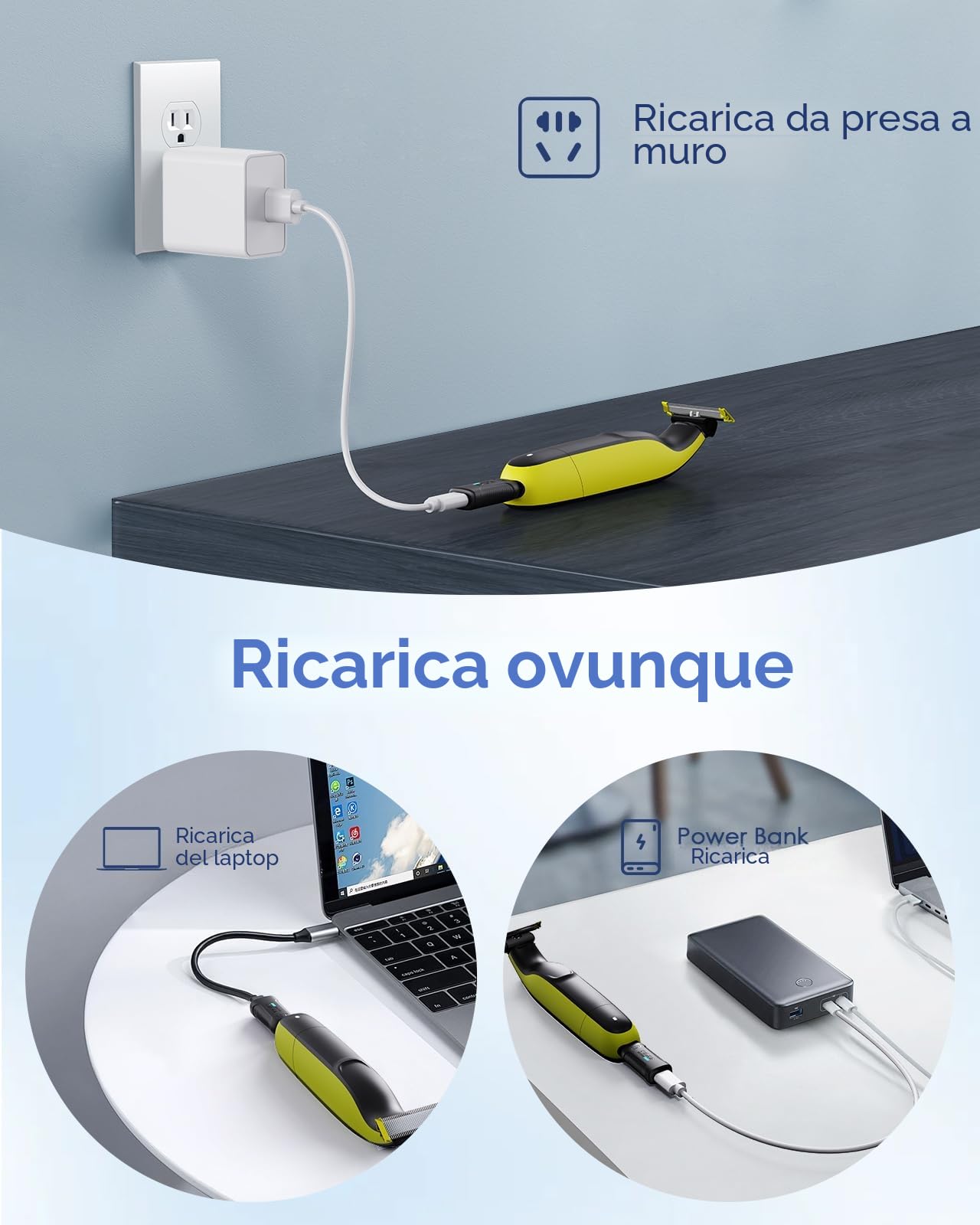 4,3 V Convertitore di Caricabatteria per Rasoio Elettrico Tipo C da Philips Oneblade QP2510/QP2515/QP2520/QP2620, Adattatore di Alimentazione per Rasoio Elettrico A00390 (cavo escluso)