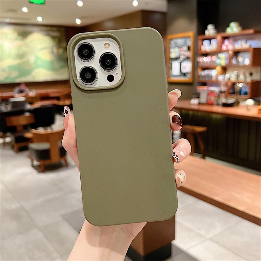 ENILSA Shockproof Matte Wheat Straw Silicone Phone Case for iPhone 15 14 13 11 12 Pro Max 6 6S 7 8 Plus X XR XS Max Eco-Friendly Cover,Dark Green,for iPhone 12