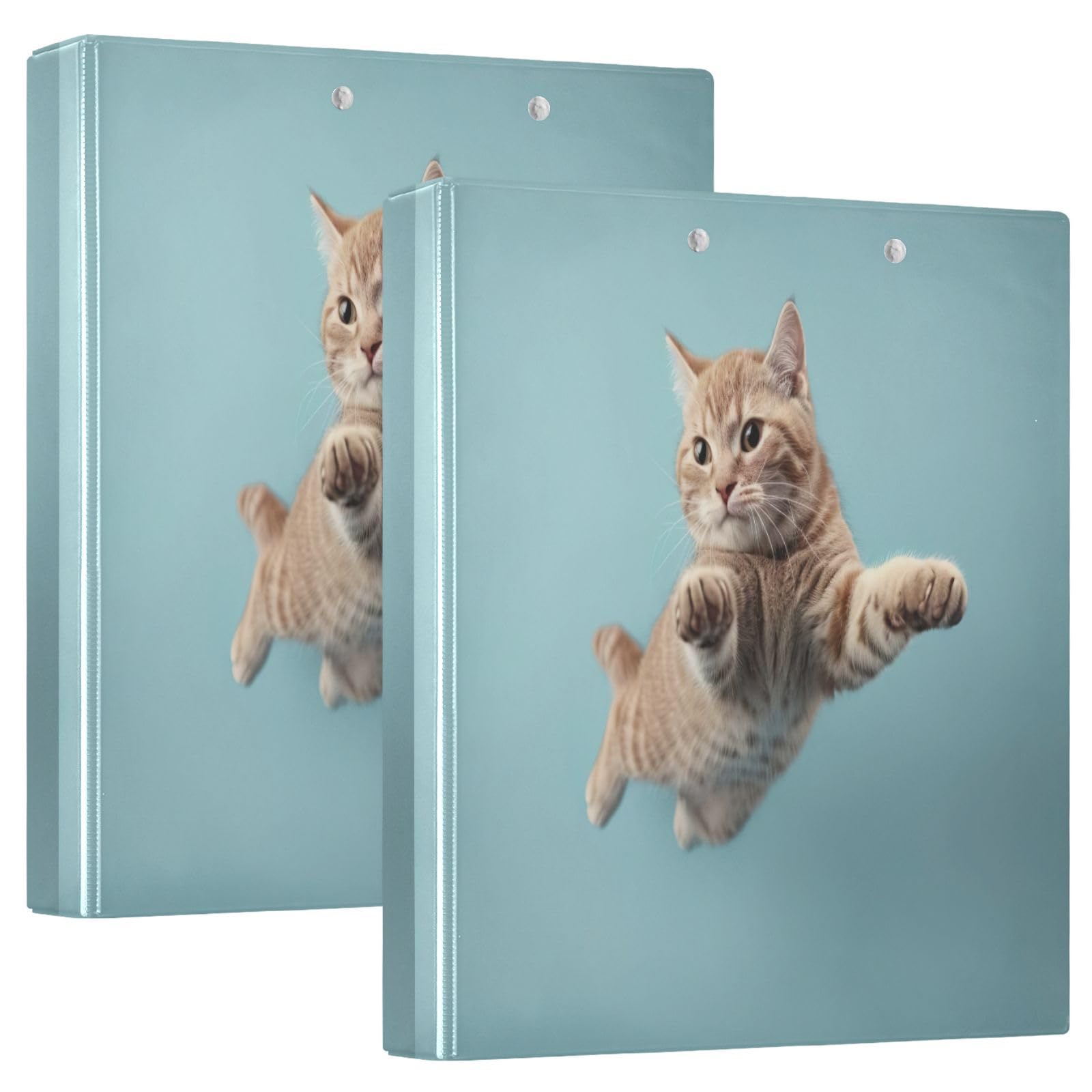 Funny Cat Cute Kitten Blue Three Ring Binder 3.8 cm D Ring Binder with Pockets Decorative Binders for School College or Office (2 Pack)