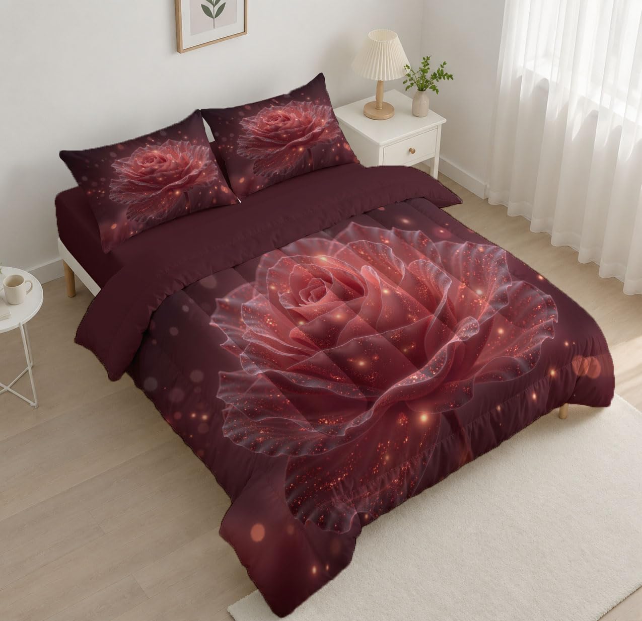 Dreamy and Romantic Quilt Set Twin 3 Pieces, Red Quilts Bedding Set Luxury Roses Bedspread Bed Cover Lightweight Spring Summer Beds Coverlet for All Season - 68"X90"