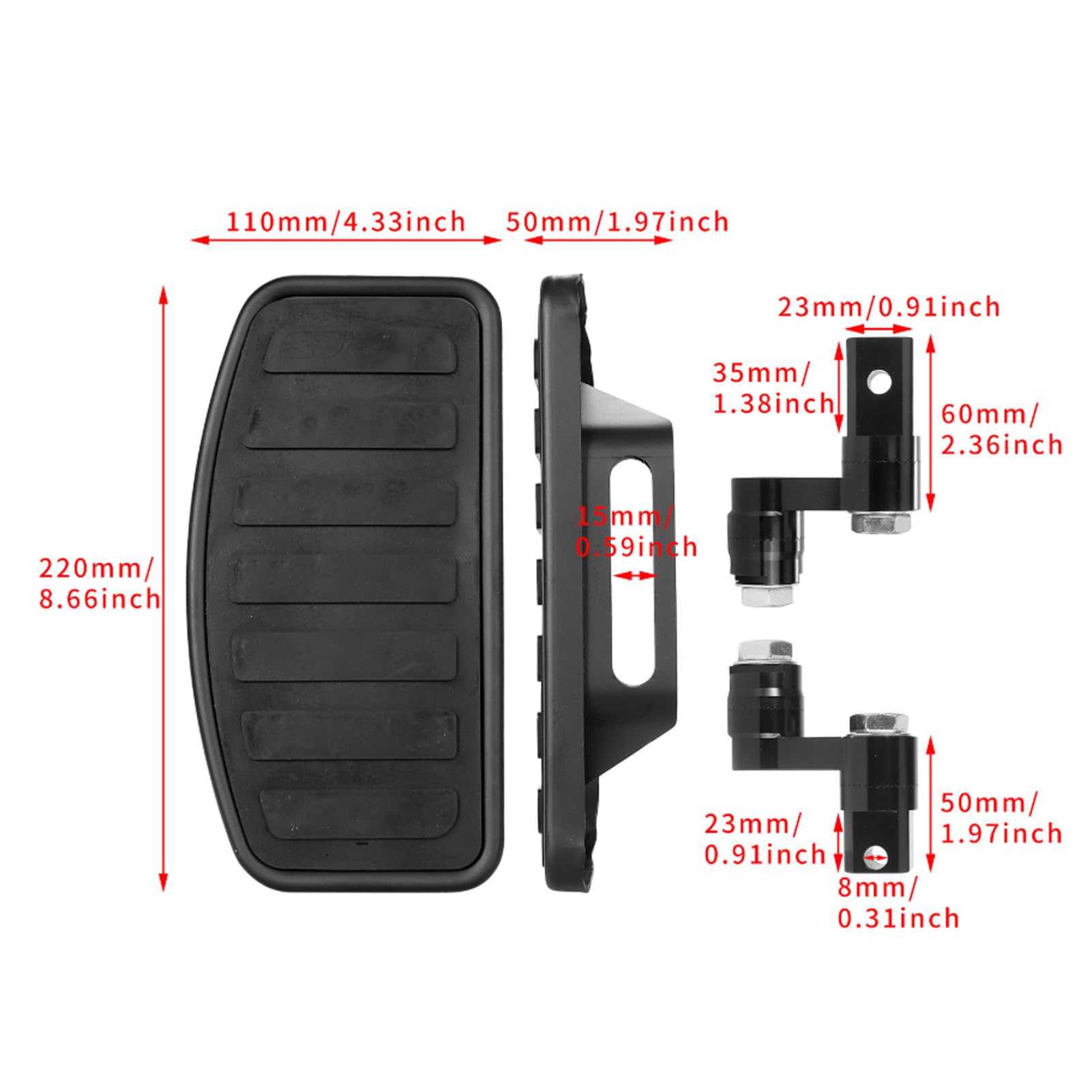 Ausla 2 szt. Podnóżków Motocyklowych, Przednie Podnóżki – Podesty 220 Mm X 110 Mm, Szeroka Platforma, Regulowane, Zamiennik do V-Star Drag, Regulowane (BLACK)