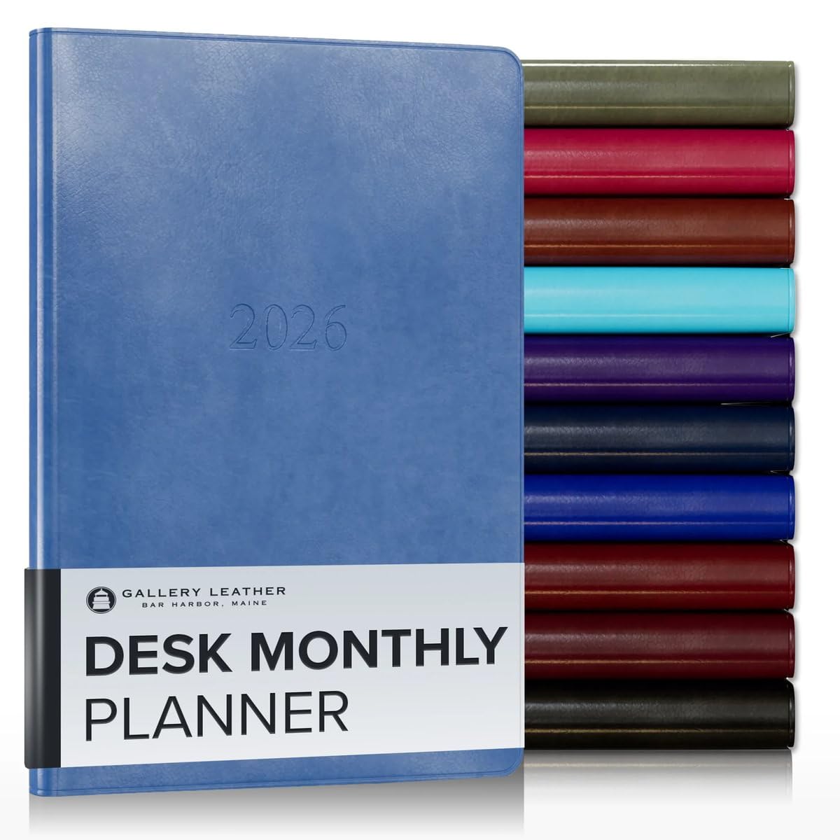 Gallery Leather Desk Monthly Planner 2025-2026, Elegantly Bound Calendar Planner and Notebook with Stylish Gold-Gilded Page Edges, 18 Months - Acadia