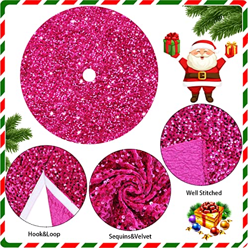 Fanproms MINI CHRISTMAS TREE SKIRT HOT PINK Hot Pink Christmas Tree Skirt 21 Inch Sparkle Sequin Christmas Tree Skirt Shimmer Xmas Tree Skirt thumb #3