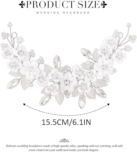 Miniatura 5 de Unicra Flor plateada novia boda pelo vid perla pieza de pelo de novia diamantes de imitación accesorios para el cabello hoja diadema para mujeres y